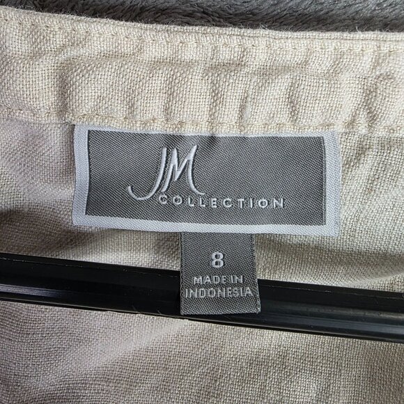 Womens JM Collection Beige Linen Blend Shirt Button Up Roll Tab Sleeve V Neck 8 - Picture 2 of 7